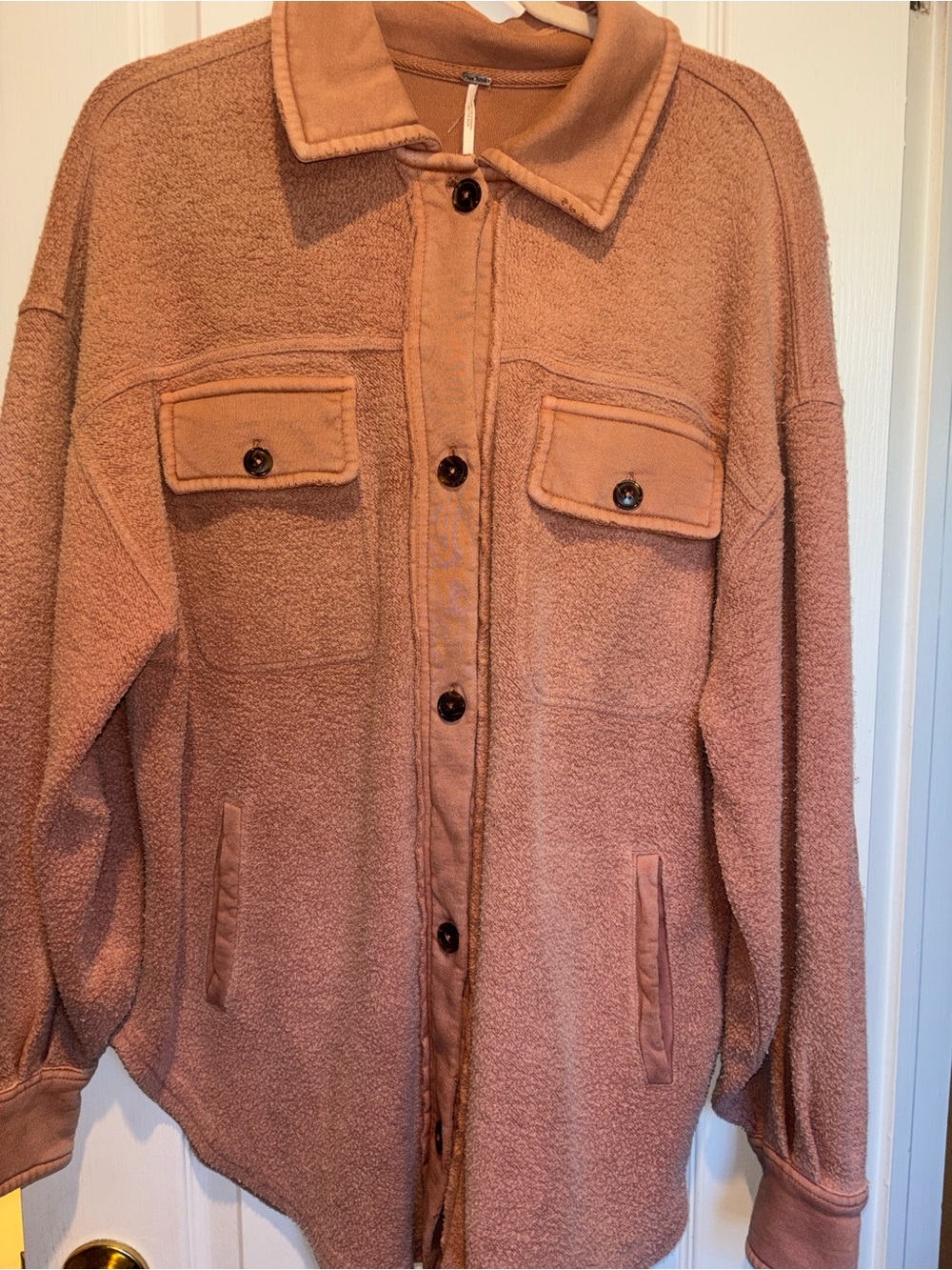 FREE PEOPLE RUBY FLEECE SHIRT JACKET PINK TERRACOTTA SHACKET SIZE SMALL
PRELOVED